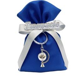 Bomboniera compleanno portachiavi mappamondo sacco blu nome